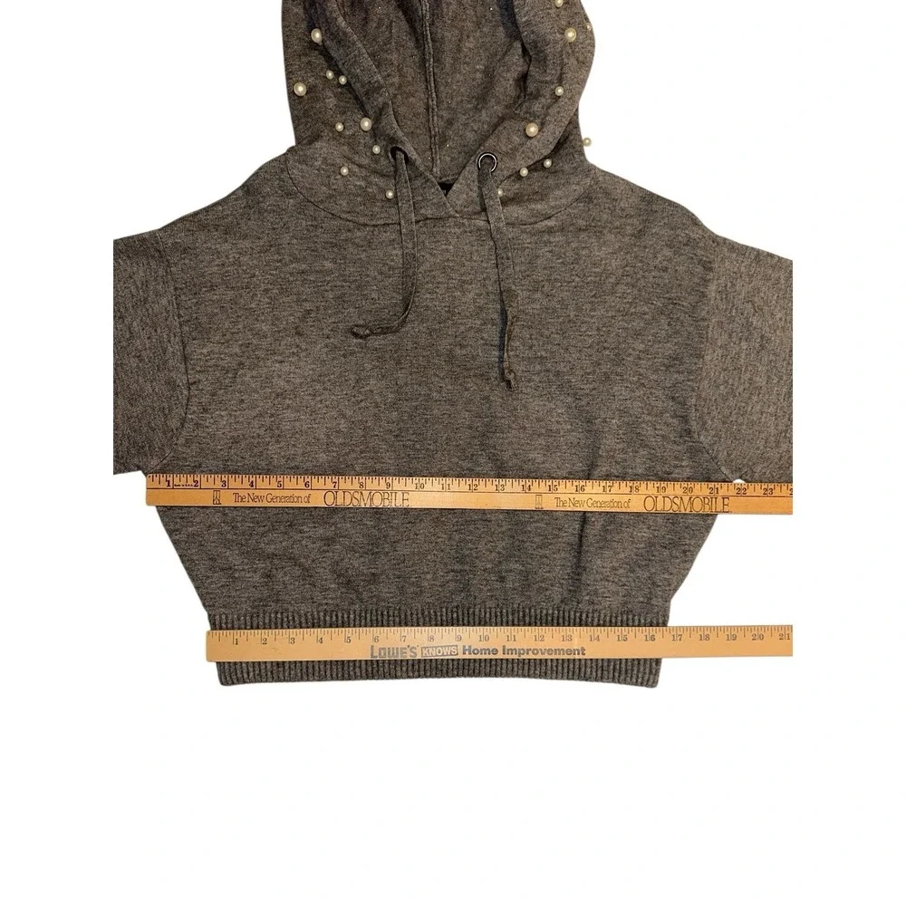 Zara Women's Sz S Cropped Hoodie Pearls Soft Girl Quiet Luxury Parisian - Picture 8 of 9